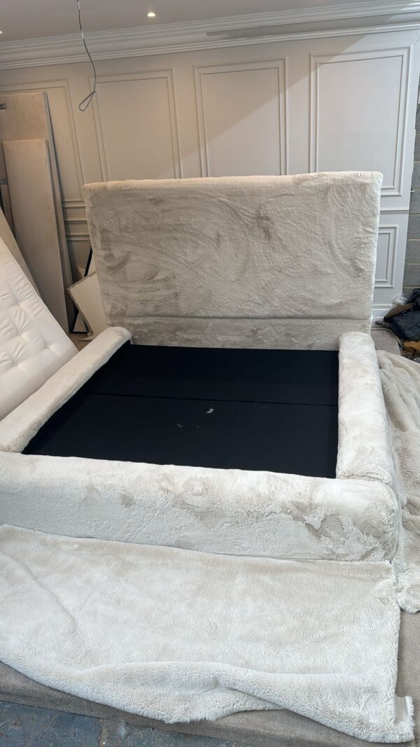 Luxury Sahara bed in luxury faux fur cream