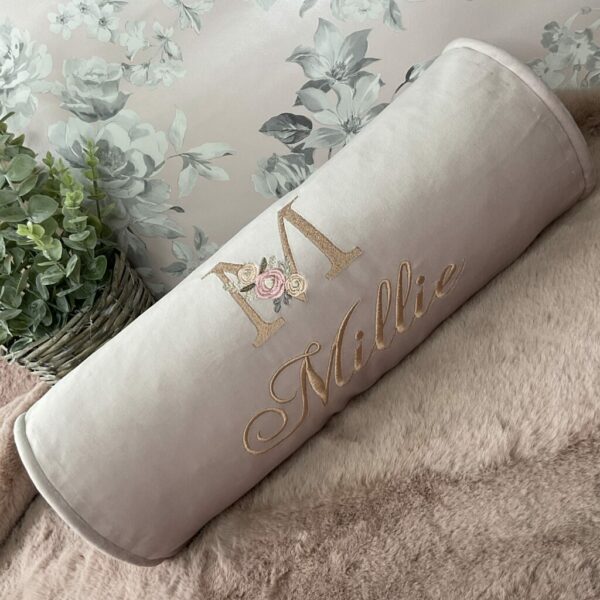 CHILDREN’S PERSONALISED EMBROIDERED NAME INITIAL BOLSTER CUSHION