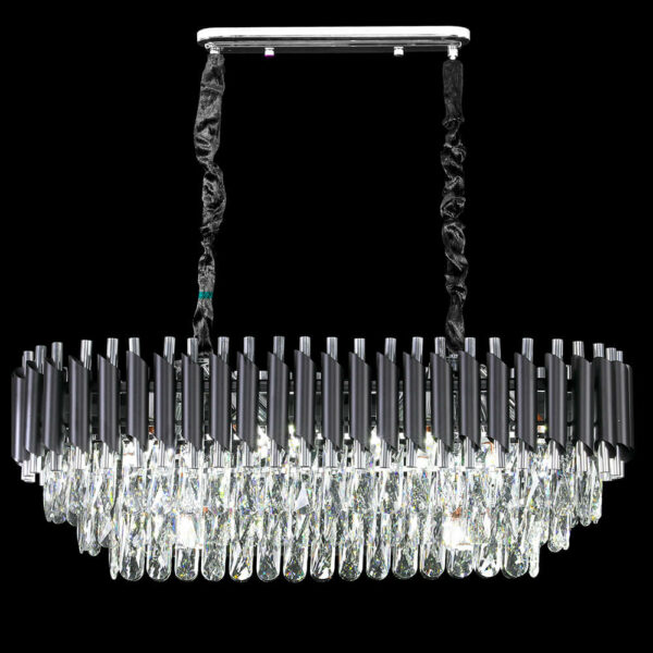 Silver & Black Rectangular Tiered Crystal Chandelier