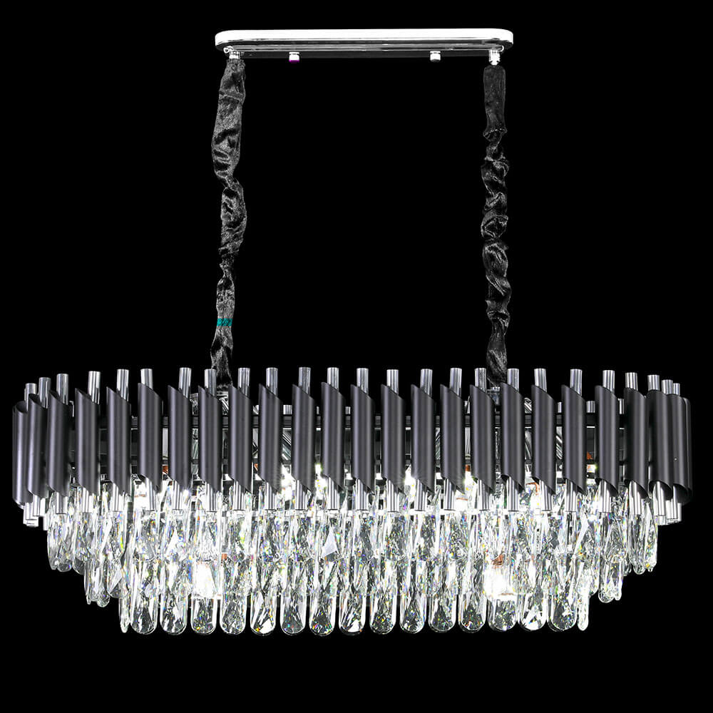 Silver & Black Rectangular Tiered Crystal Chandelier