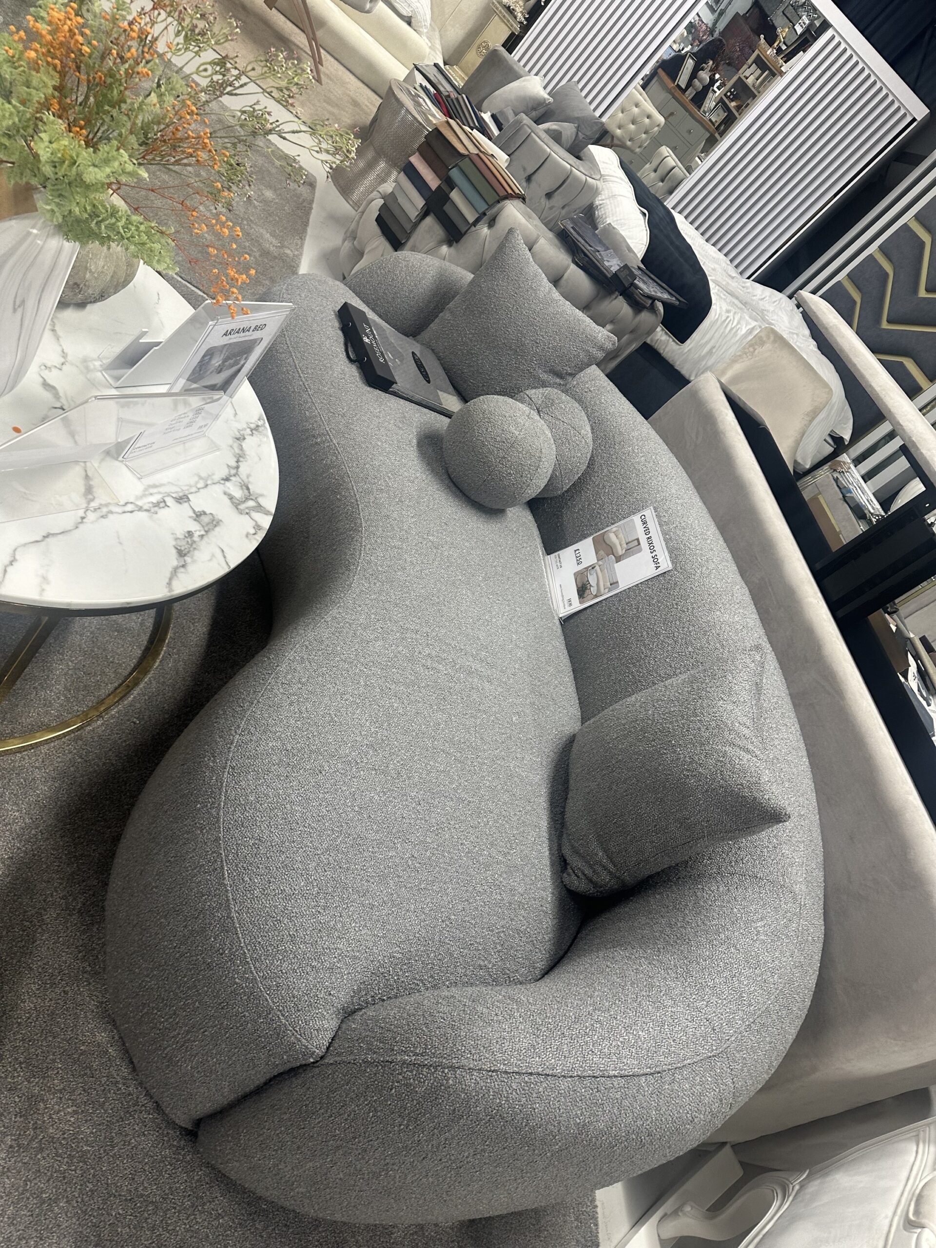 Boucle curved sofa grey