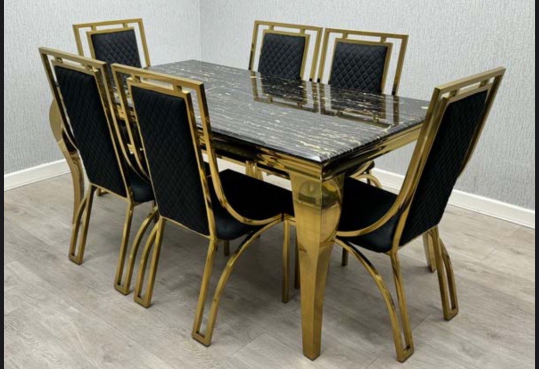 Cambridge gold dining table with Windsor chairs black