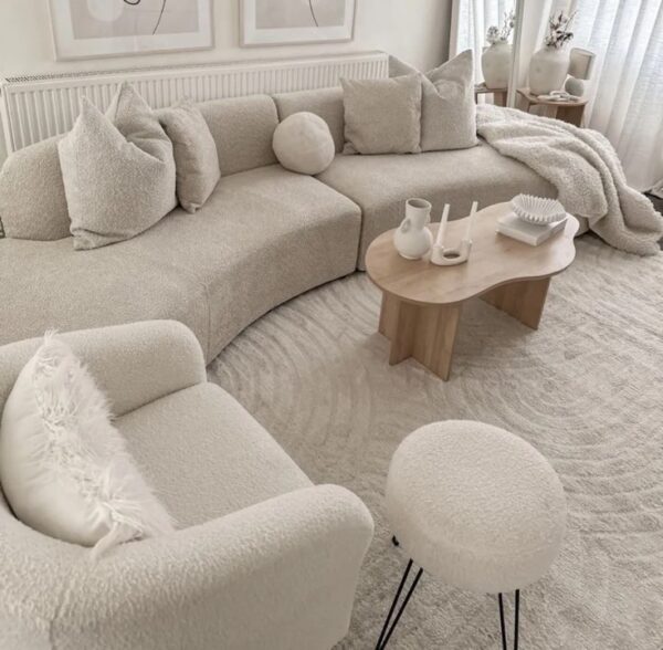 Curved Boston sofa in oatmeal Boucle
