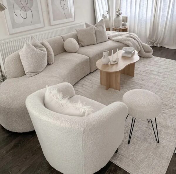 Curved Boston sofa in oatmeal Boucle