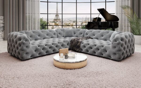Fully buttoned chesterfield L shape sofa