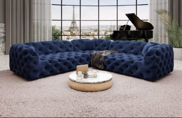 Fully buttoned chesterfield L shape sofa