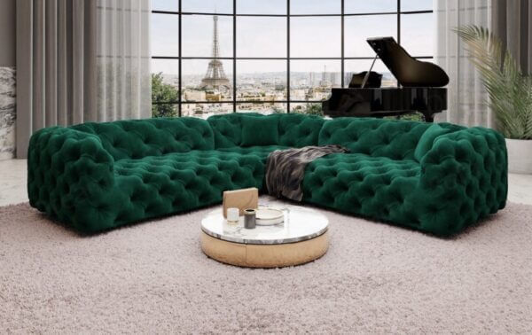 Fully buttoned chesterfield L shape sofa