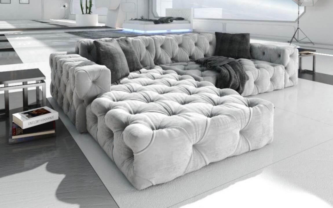 Fully buttoned chesterfield L shape sofa