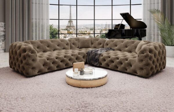 Fully buttoned chesterfield L shape sofa