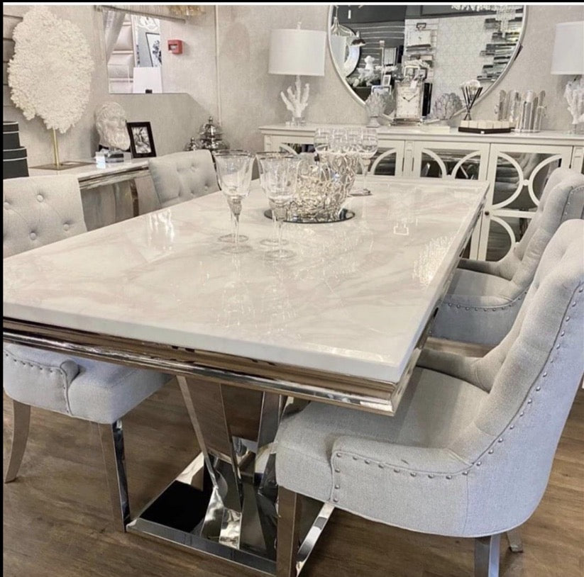 Ariana marble x smoked marble table top with chairs