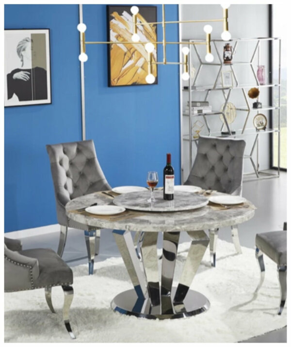 Ariana x round marble dining table with knocker chairs