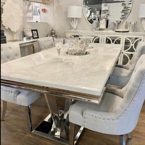 Ariana marble x smoked marble table top with chairs