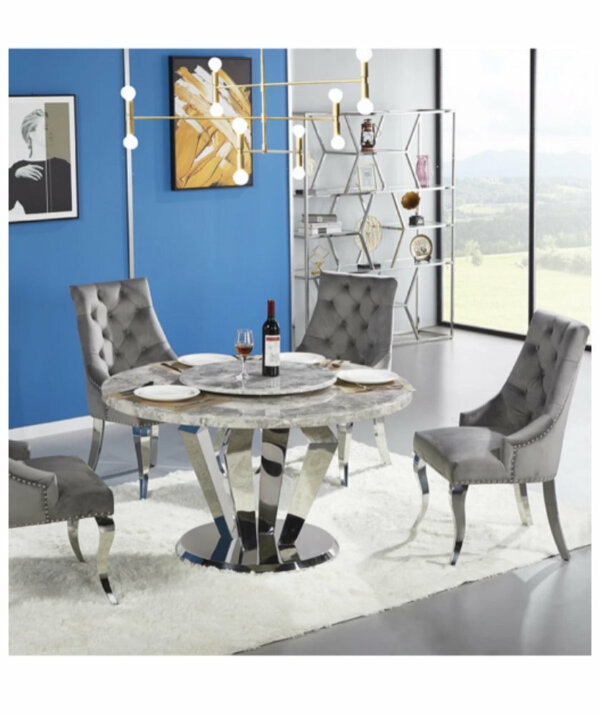 Ariana x round marble dining table with knocker chairs