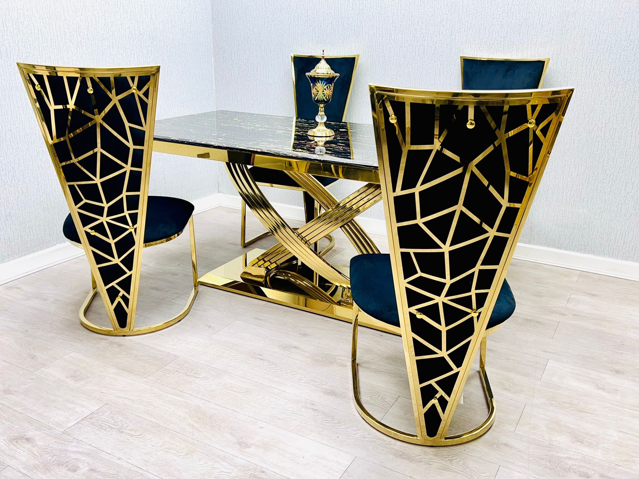 black and gold dining set