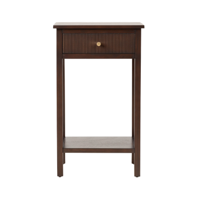 London Walnut Brown 1 Drawer End Table with Gold Handles