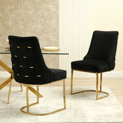 Kyle Black Velvet Dining Chair with Gold Legs
