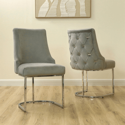 Kyle Grey Velvet Dining Chair with Chrome Legs