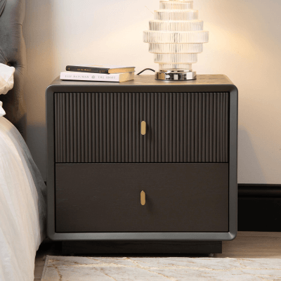 Emily Smoke Grey Elm 2 Drawer bedside Cabinet