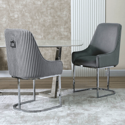 Lucy Grey Velvet Dining Chair with Chrome Legs