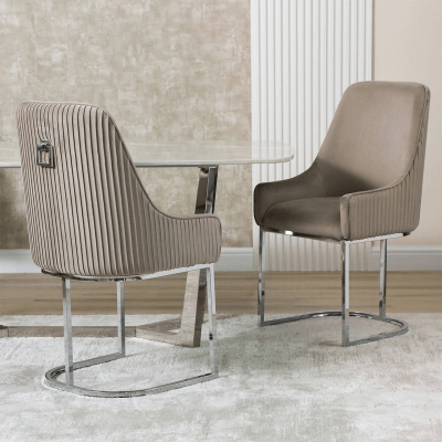 Lucy Taupe Velvet Dining Chair with Chrome Legs
